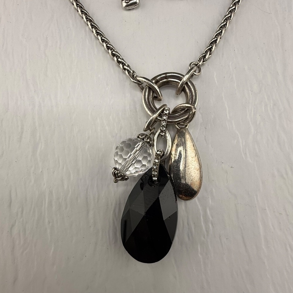Brighton Necklace Chain Pendant Silver Black Stone Charms 30"